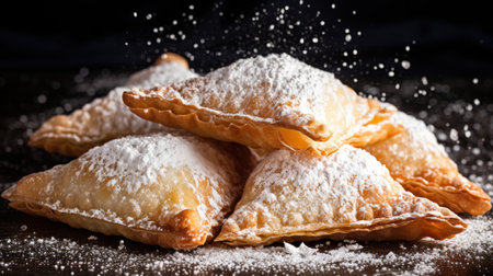 A pile of pastry covered in powdered sugar, AIの素材