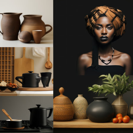 A collage of images with different objects and a woman, AIの素材