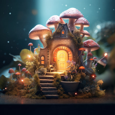 Fairy house with mushrooms and a door, AIの素材