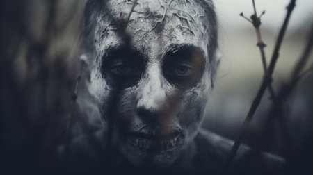 A person with a white face and black makeup, AIの素材