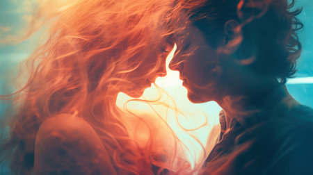 A man and woman are kissing in the air, AIの素材