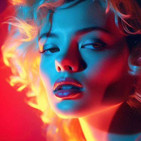 A woman with bright neon lights, AIの素材