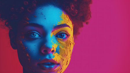 A woman with colorful paint on her face, AIの素材