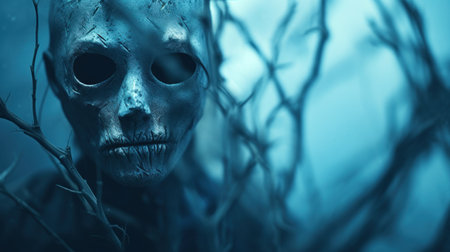 A creepy skeleton in the woods with branches, AIの素材