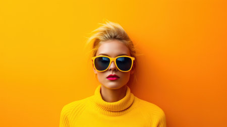 A woman wearing sunglasses and a yellow sweater, AIの素材