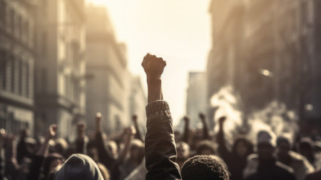 A crowd of people holding up their hands, AIの素材