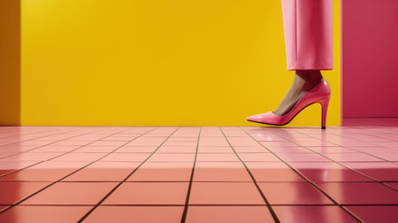 A woman in pink high heels standing on a tiled floor, AIの素材