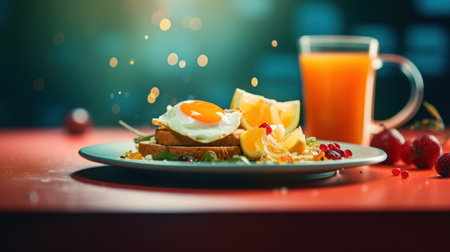 Breakfast with orange juice on a plate, AIの素材