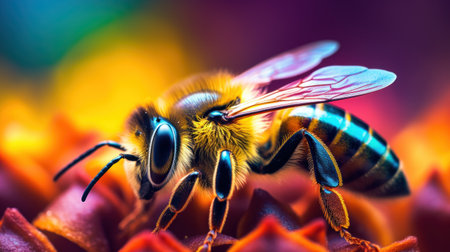 A bee on a flower with colorful background, AIの素材