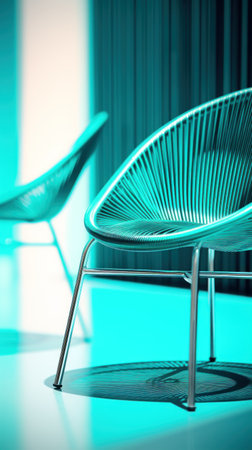 Two chairs in a room with blue lighting, AIの素材