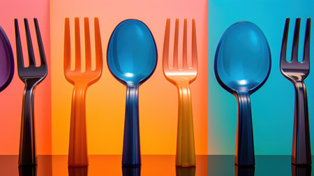 A row of colorful forks and spoons, AIの素材