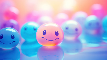 Many colorful eggs with smiling faces, AIの素材