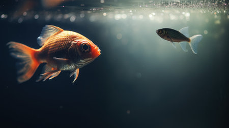 A fish and a goldfish swimming in the water, AIの素材
