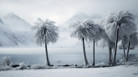 Frozen palm trees in the snow, AIの素材