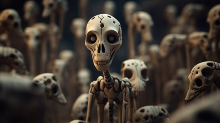 A skeleton is surrounded by many skeletons, AIの素材