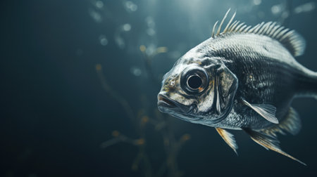 A fish with dark eyes is swimming in the water, AIの素材
