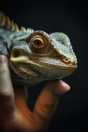 A lizard is being held in the hand, AIの素材