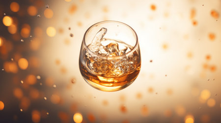 Whisky glass with ice and liquid, AIの素材