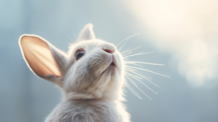 A white rabbit looking up at the sky, AIの素材