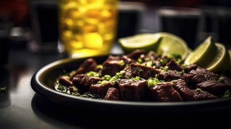 Brazilian dish feijoada, food with black beans and lime, AIの素材