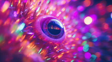 A colorful fish eye with bright lights, AIの素材