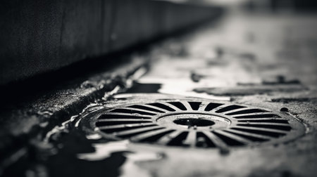 A black and white photo of a drain, AIの素材