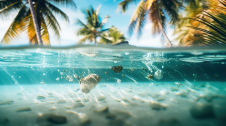 Underwater view of underwater sea with palm trees, AIの素材