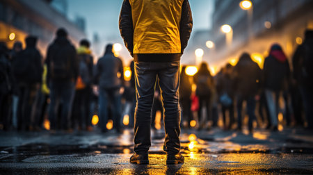A person standing in the middle of a crowd, AIの素材