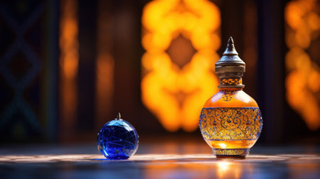 Two bottles of perfume sitting on a table, AIの素材