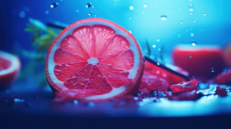 Grapefruit, water drops and juice, AIの素材