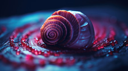A red snail on a dark background, AIの素材