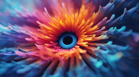 A close up of a colorful flower with an eye in the center, AIの素材