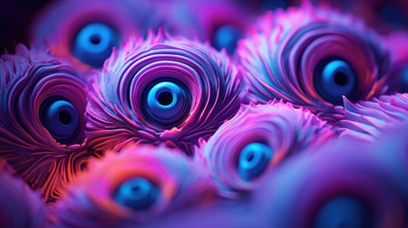 A close up of some colorful, purple and blue eyes, AIの素材