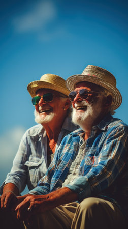 Two older men wearing hats and sunglasses, AIの素材