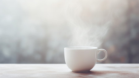 A white cup with steam coming out of it, AIの素材