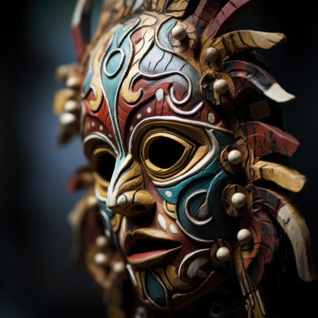 A colorful mask with feathers and beads, AIの素材