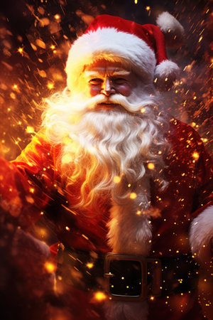 Santa claus with fire and sparkles, AIの素材