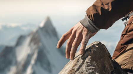 A person reaching up to a mountain top, AIの素材