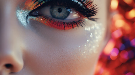 A close up of a womans eye with glitter, AIの素材