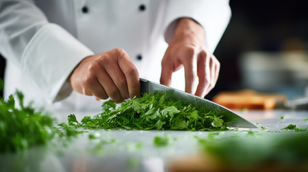 A chef cutting up some fresh herbs, AIの素材