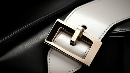 A black and white leather bag with a gold buckle, AIの素材