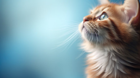 A close up of a cat looking upward, AIの素材
