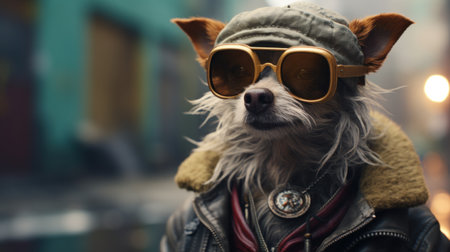 A dog wearing sunglasses and a jacket, AIの素材