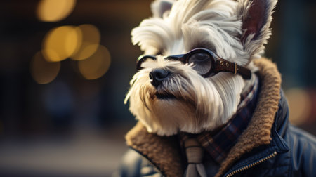 A white dog wearing glasses and a jacket, AIの素材