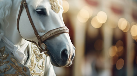 A white horse with a golden bridle, AIの素材