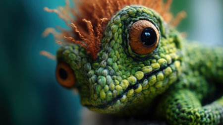 A close up of a chameleon with red hair, AIの素材