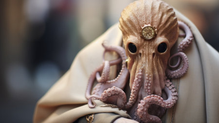 The octopus is wearing a mask and holding onto his hand, AIの素材