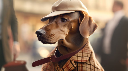 A dog wearing a hat and jacket, AIの素材