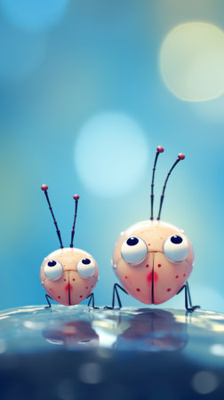 Two cartoon bugs sitting on a rock, AIの素材
