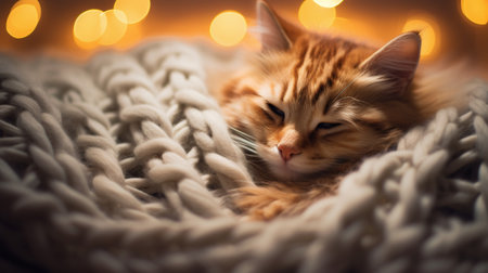 A cat is curled up in a blanket, AIの素材